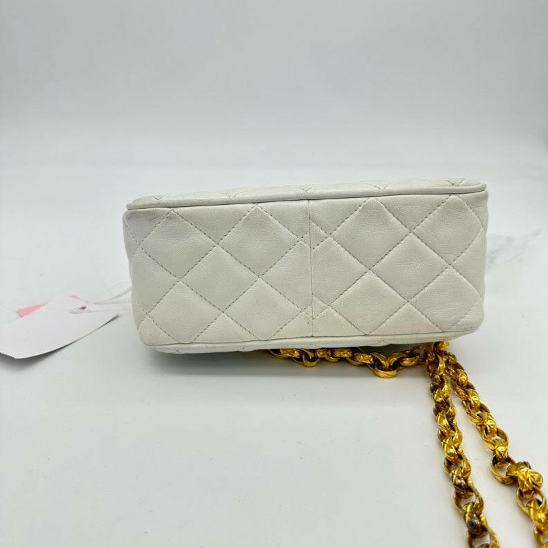 Vintage Chanel White Lambskin Quilted Camera Chain Bag