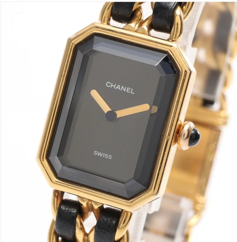 Chanel Premiere XL Gold Black Bracelet Watch 17.5cm