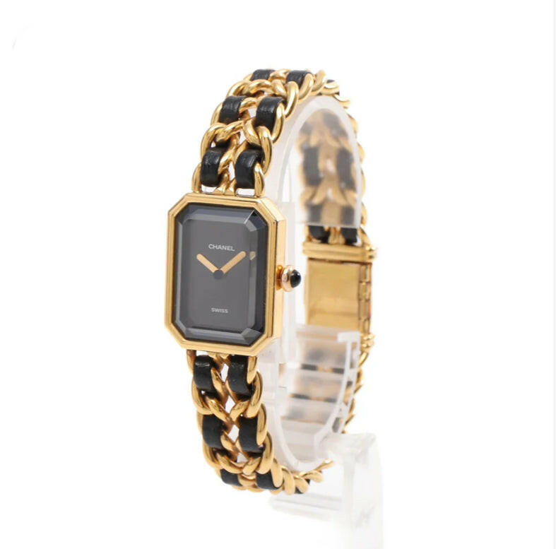 Chanel Premiere XL Gold Black Bracelet Watch 17.5cm