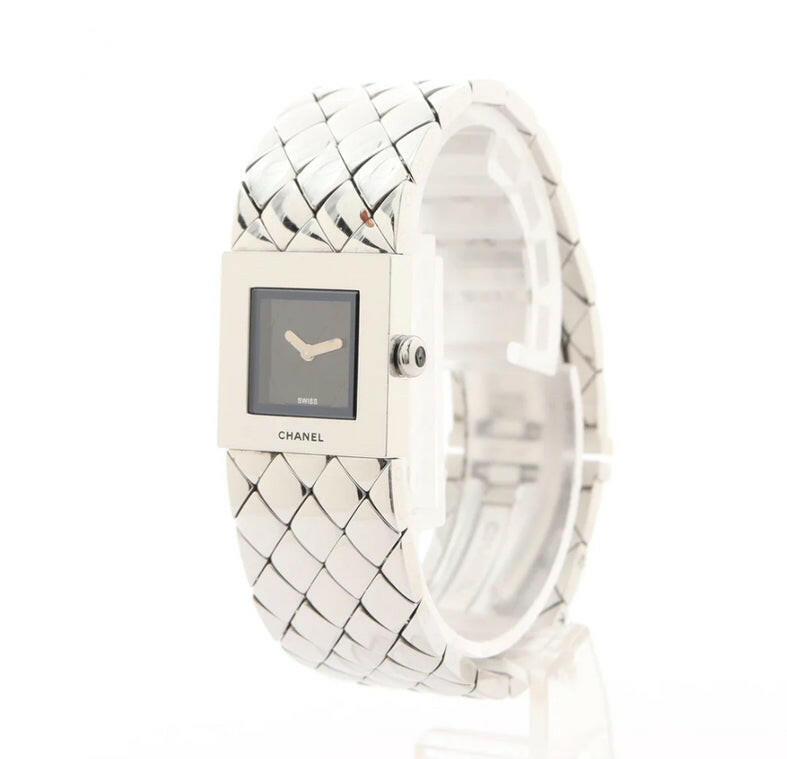 Chanel Matelassé Quartz Silver Watch 15cm Strap