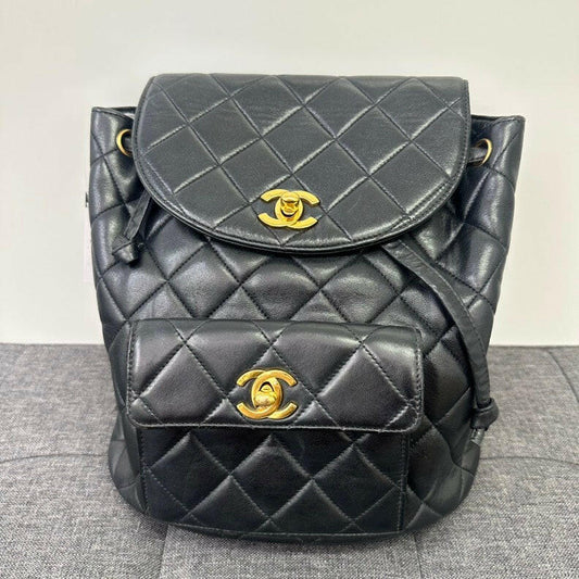 Chanel Vintage Black Lambskin Double Turn-Lock Backpack Medium