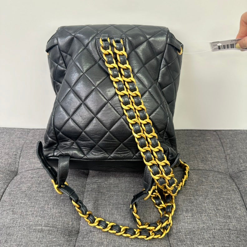 Chanel Vintage Black Lambskin Double Turn-Lock Backpack Medium