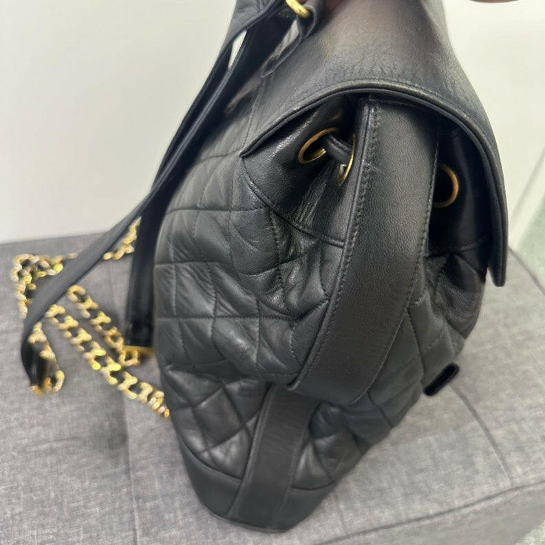 Chanel Vintage Black Lambskin Turn-lock Chain Backpack