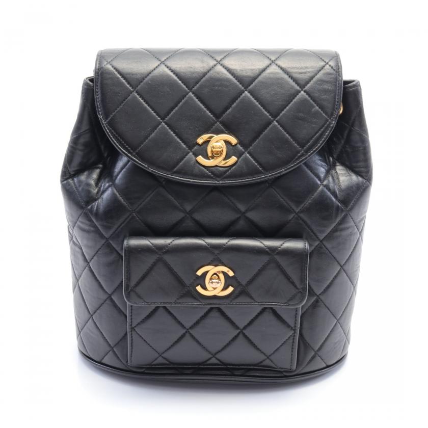 Chanel Matelasse Backpack Rucksack Leather Black Gold Hardware