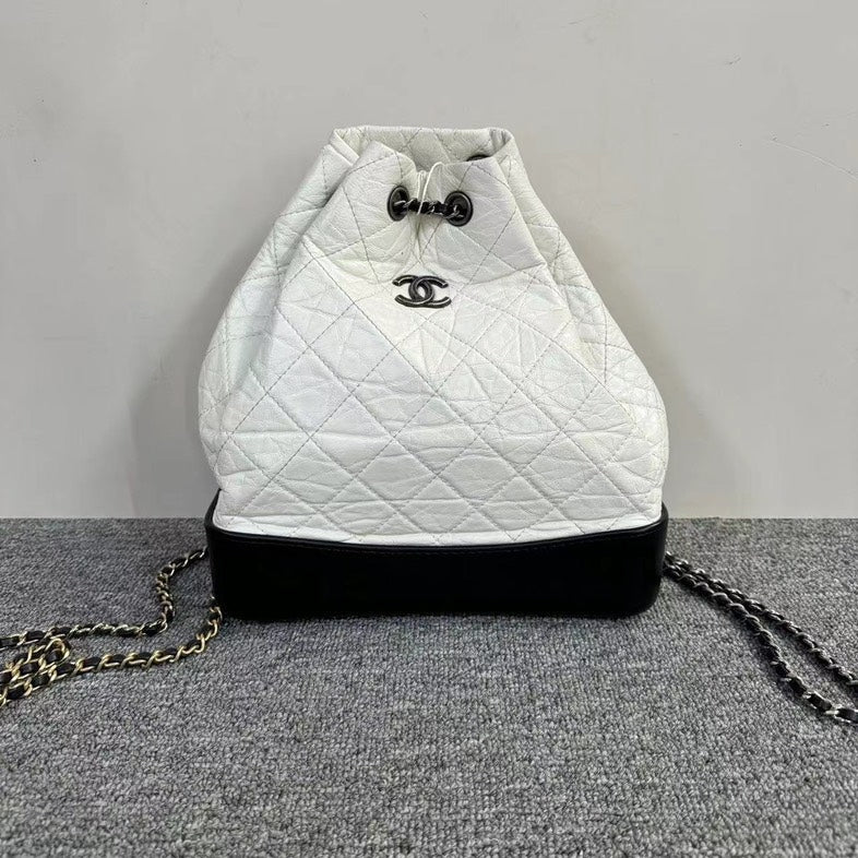 Chanel White Quilted Leather Drawstring Backpack Medium