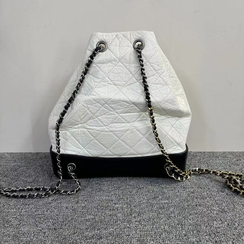 Chanel White Quilted Leather Drawstring Backpack Medium