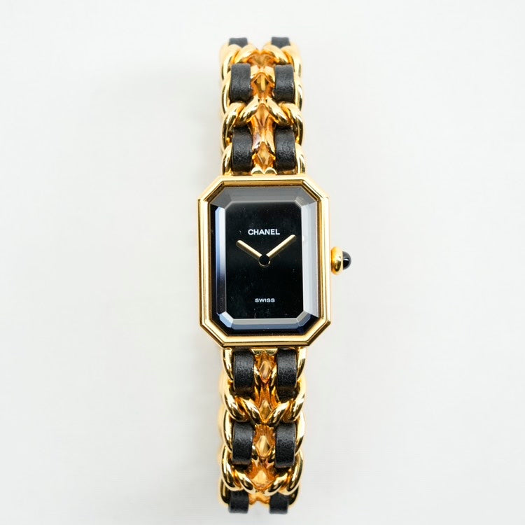 Chanel Premiere Black Gold Leather Chain Watch Medium