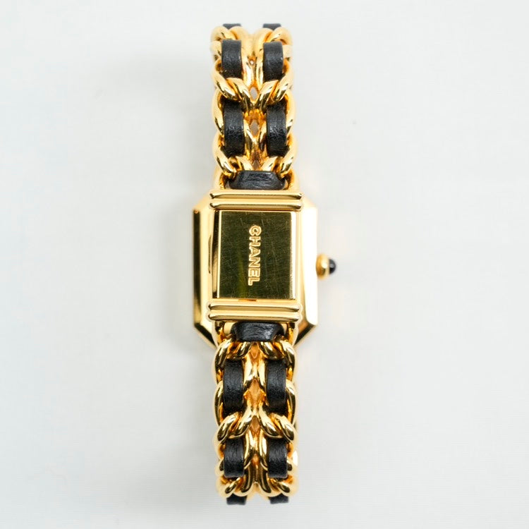 Chanel Premiere Black Gold Leather Chain Watch Medium