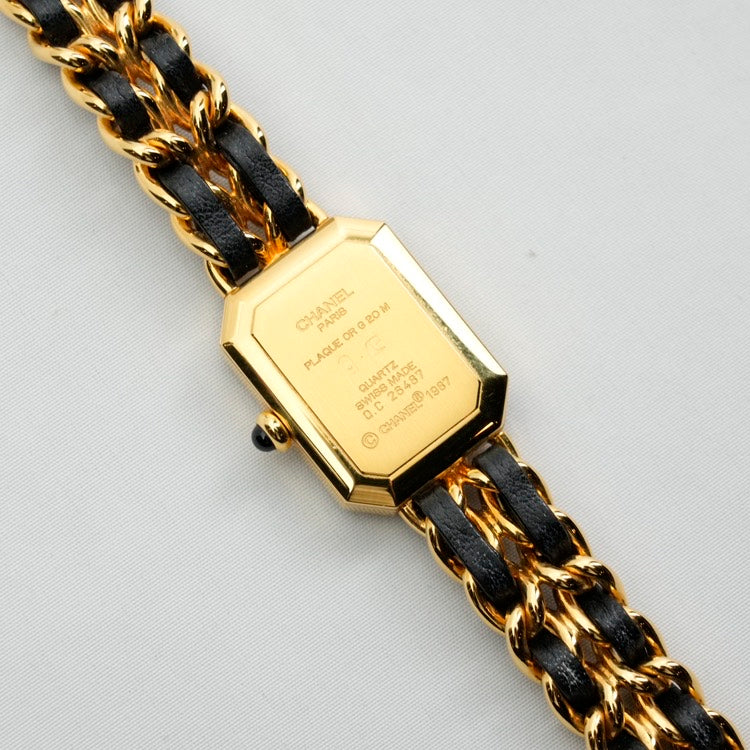 Chanel Premiere Black Gold Leather Chain Watch Medium