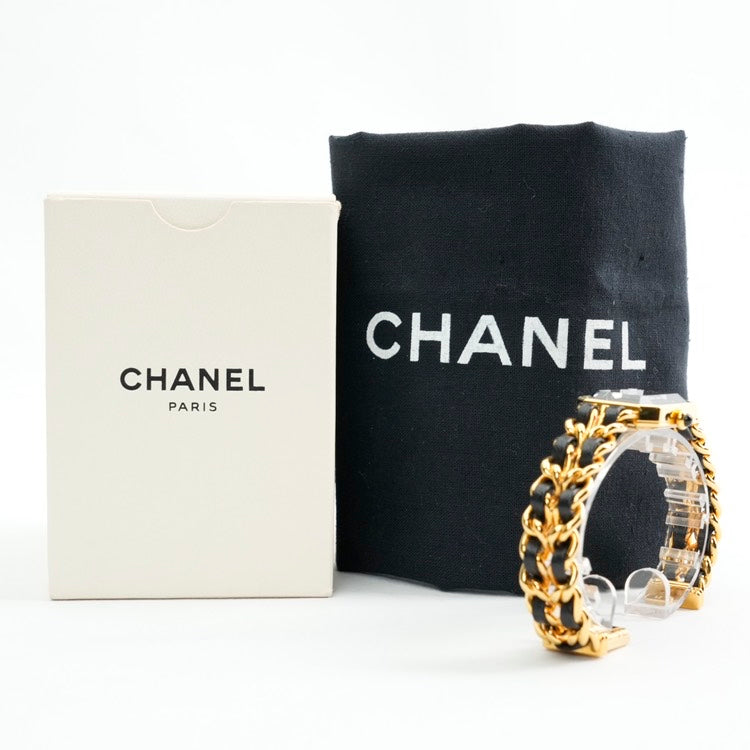 Chanel Premiere Black Gold Leather Chain Watch Medium