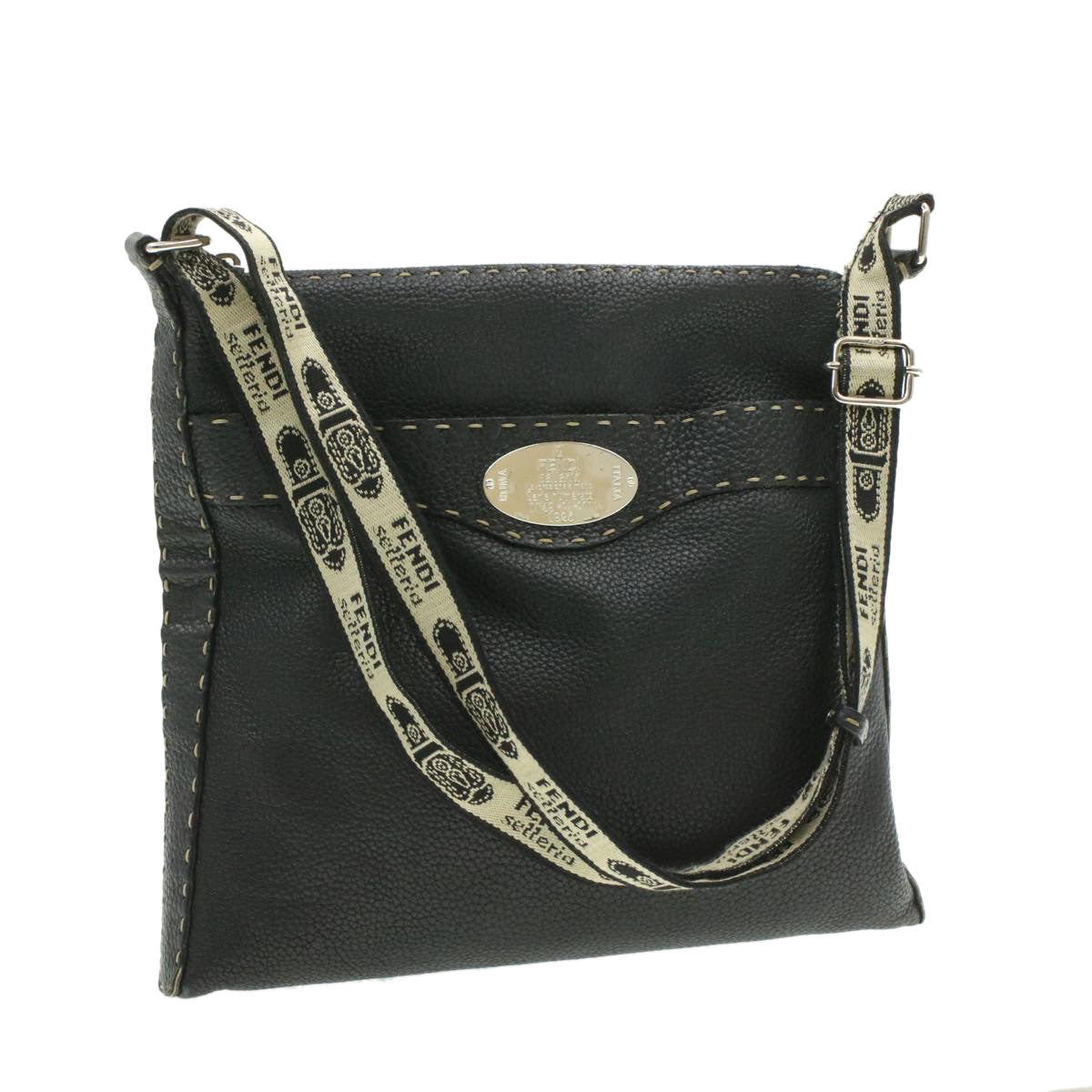 FENDI Shoulder Bag Leather Black Auth rd1013