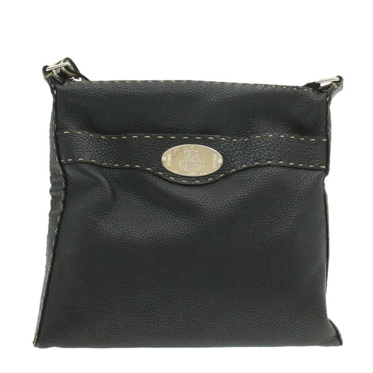 FENDI Shoulder Bag Leather Black Auth rd1013