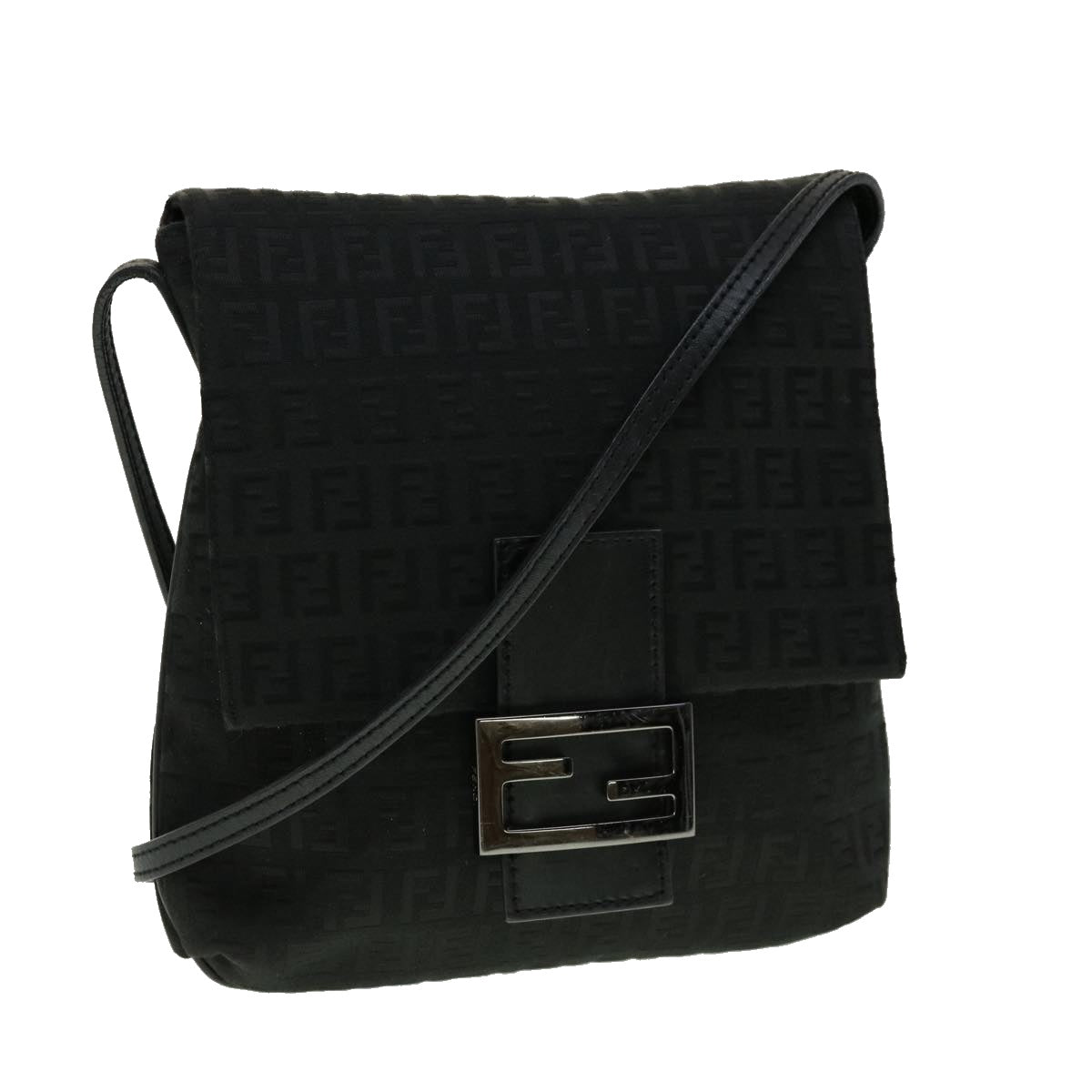 FENDI Zucchino Canvas Mamma Baguette Shoulder Bag Black  rd2219