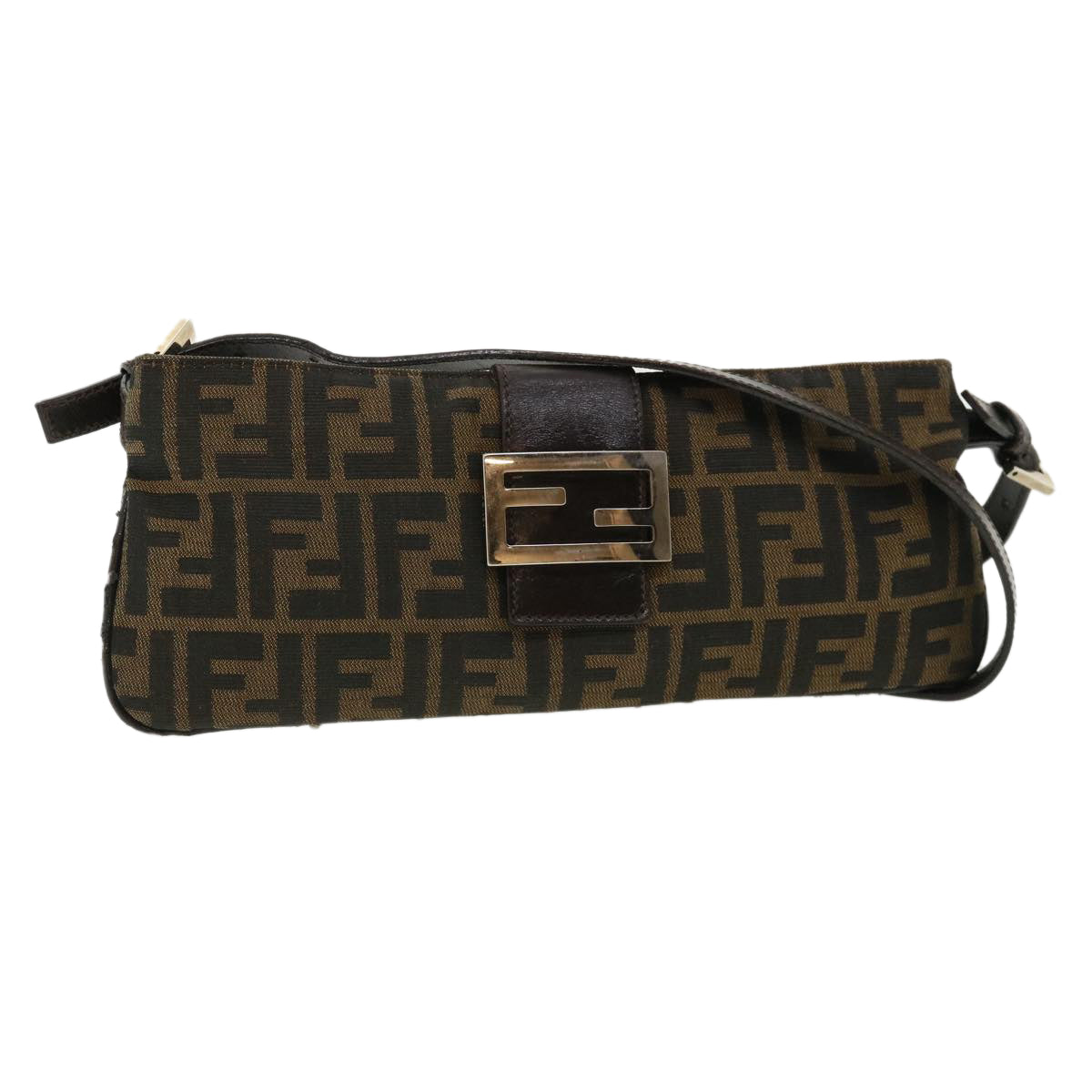 FENDI Zucca Canvas Shoulder Bag Brown Black  rd4161