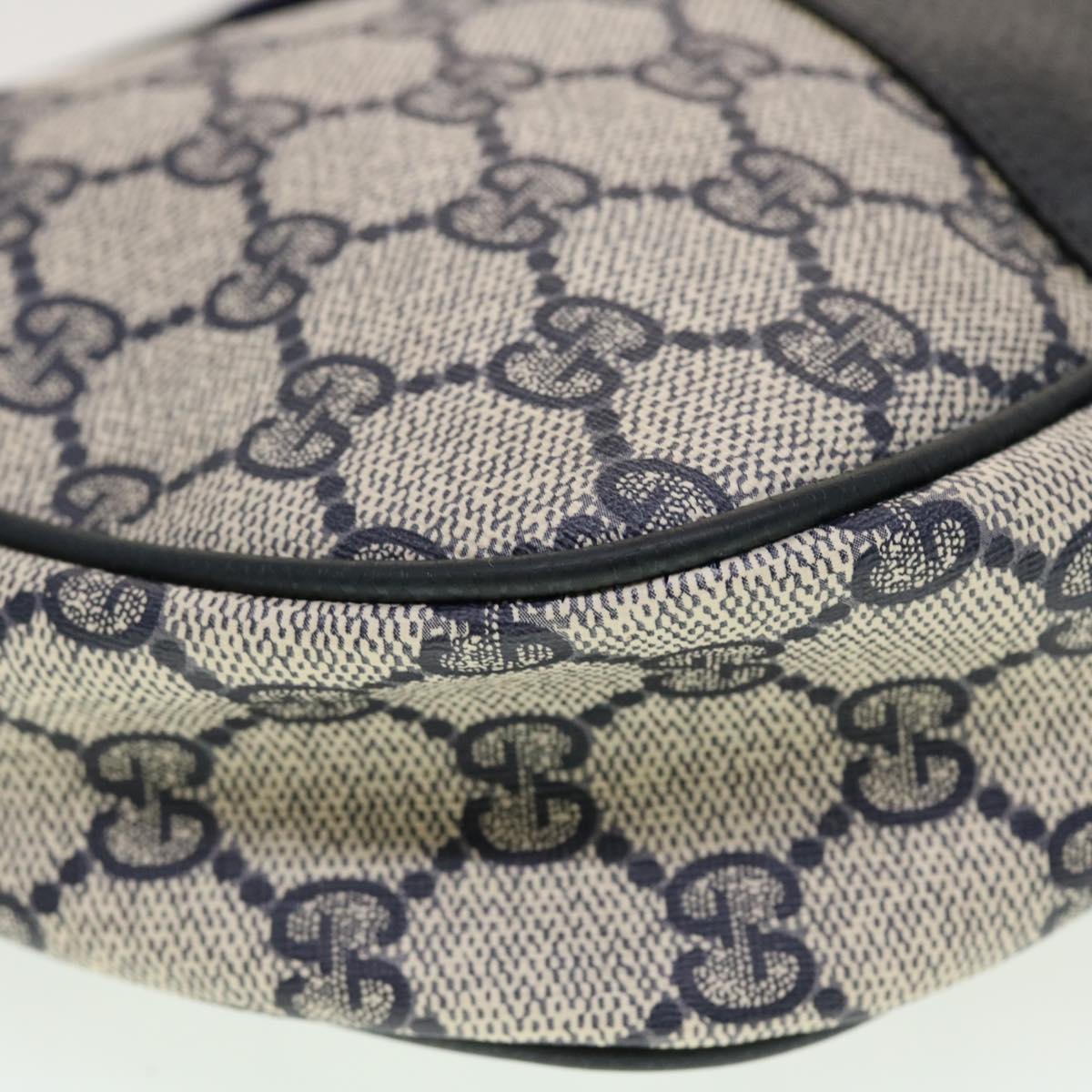 GUCCI GG Canvas Sherry Line Clutch Bag Gray Red Navy