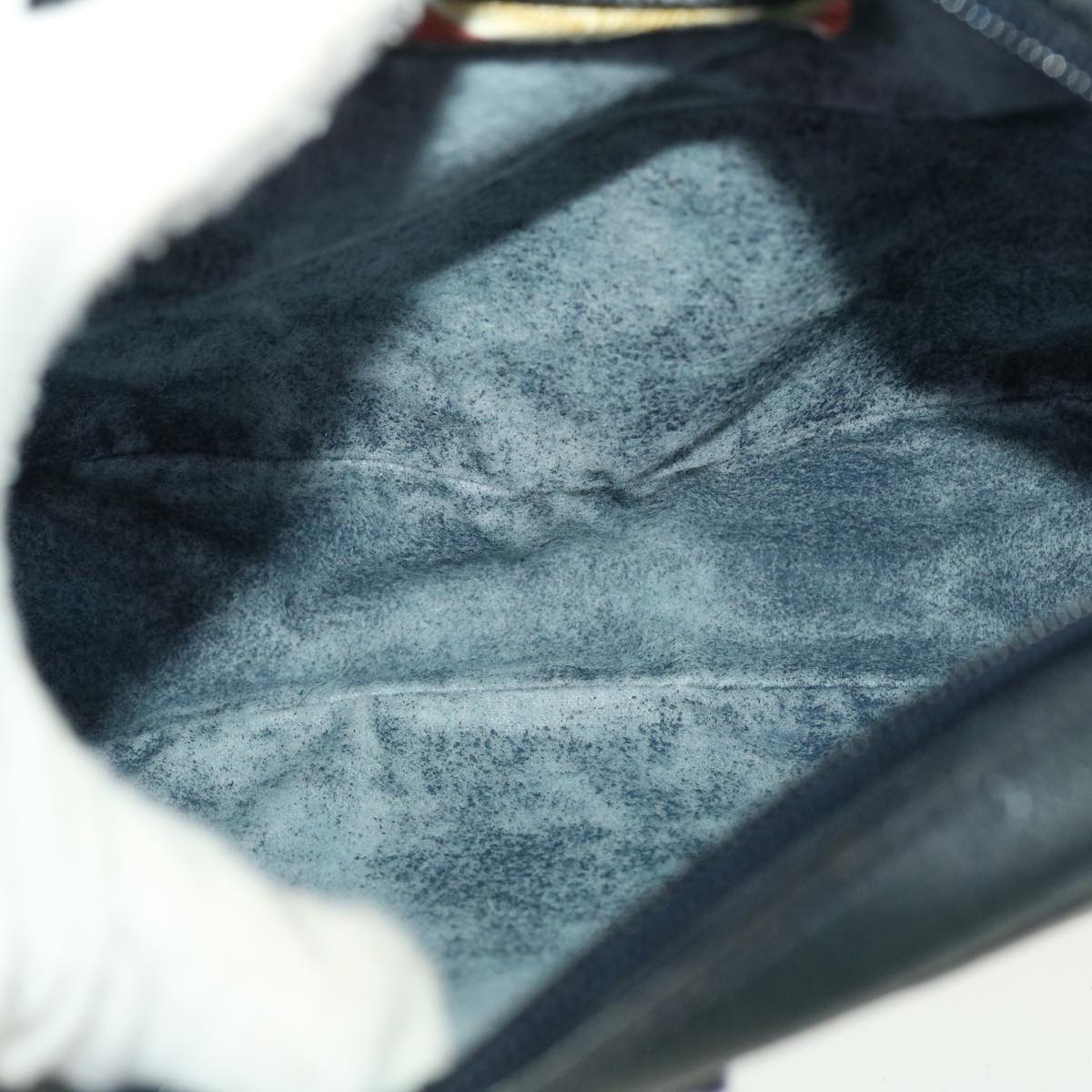 GUCCI GG Canvas Sherry Line Clutch Bag Gray Red Navy