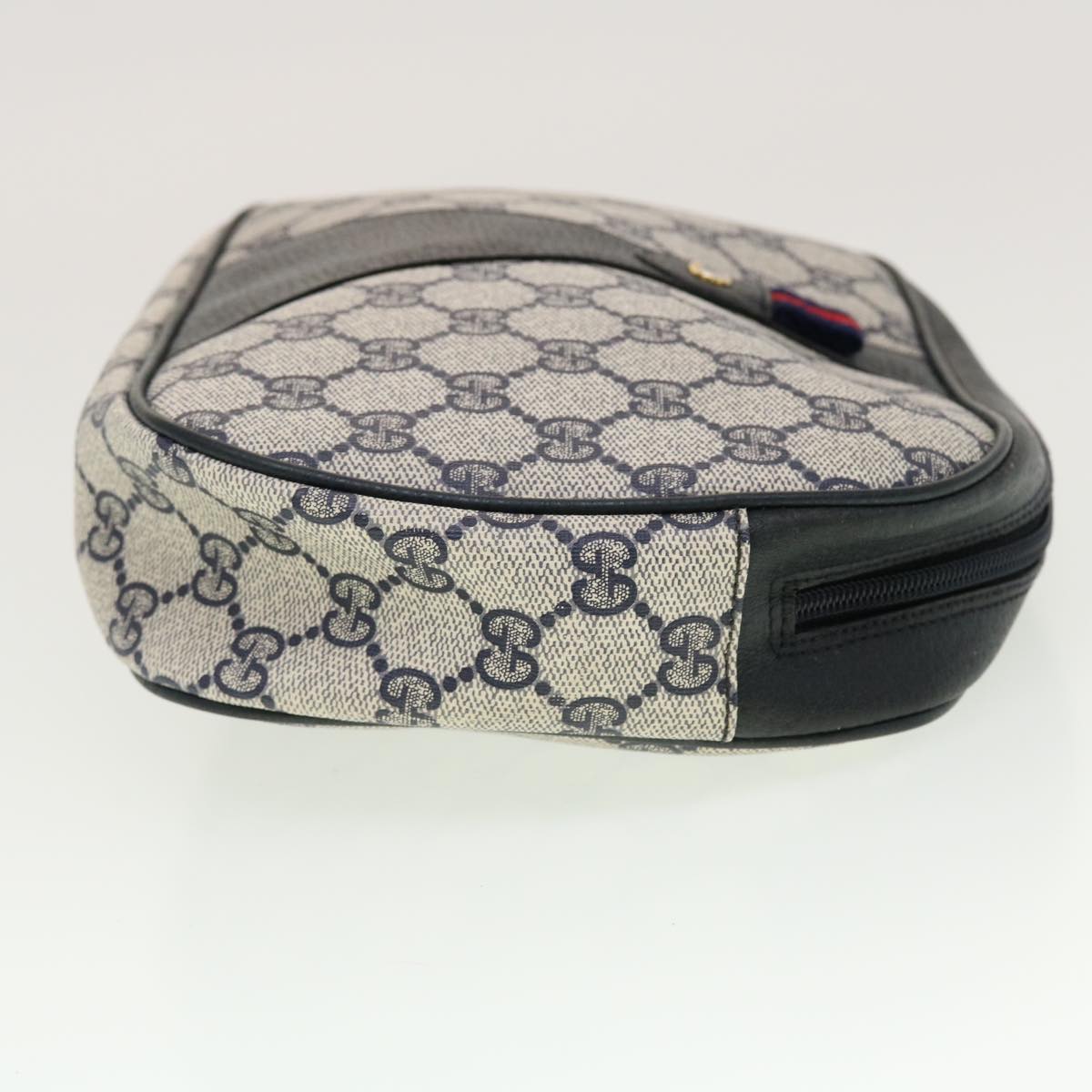 GUCCI GG Canvas Sherry Line Clutch Bag Gray Red Navy