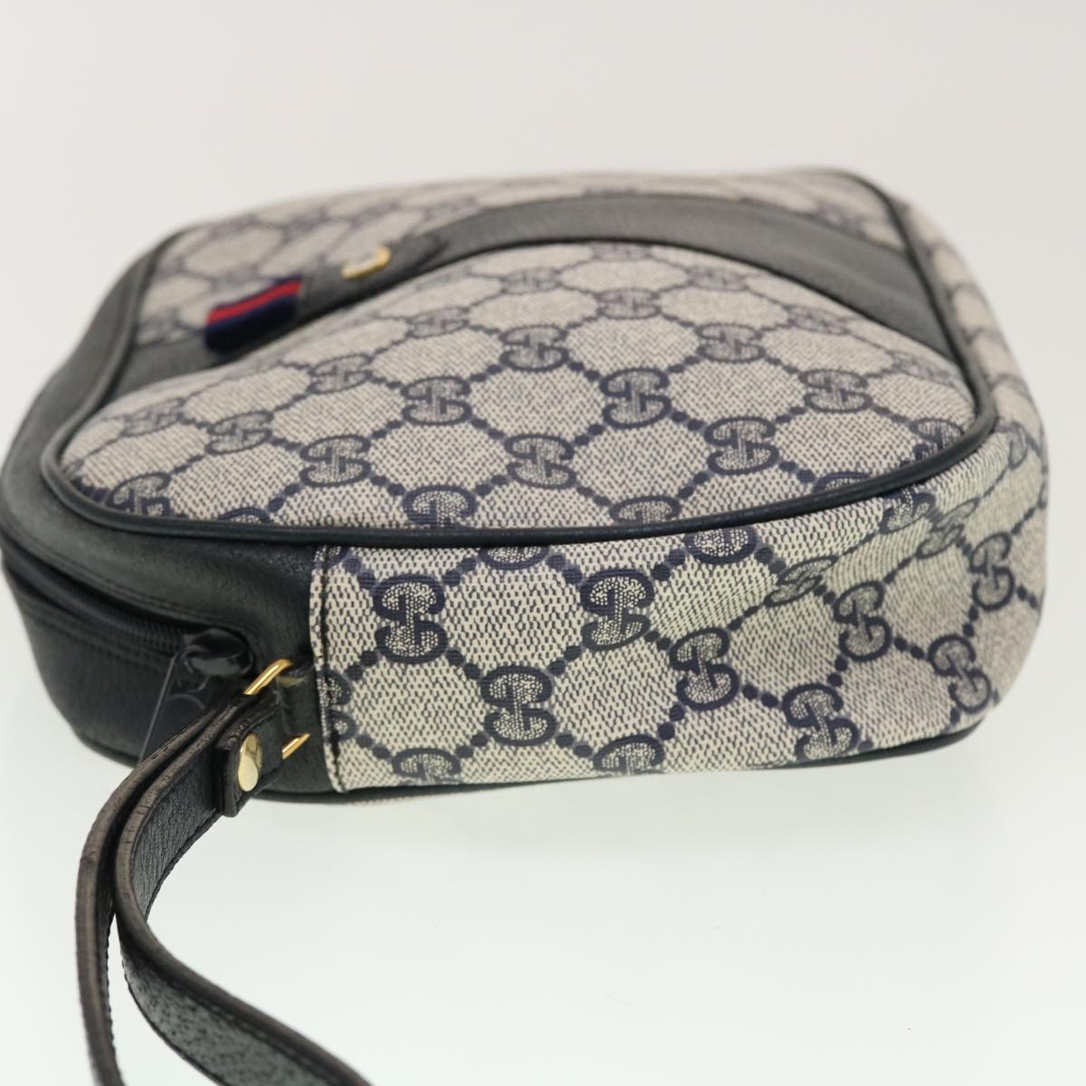GUCCI GG Canvas Sherry Line Clutch Bag Gray Red Navy