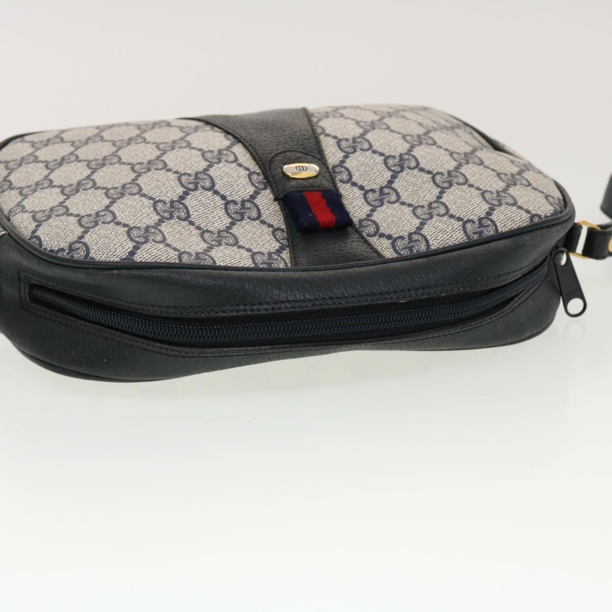 GUCCI GG Canvas Sherry Line Clutch Bag Gray Red Navy