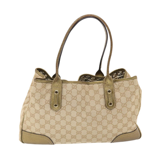GUCCI GG Canvas Princy Line Tote Bag Leather Gold Tone