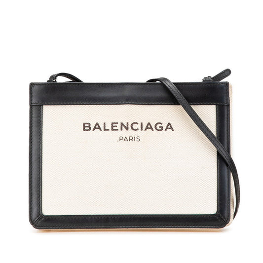 Balenciaga Canvas Leather Navy Pochette Shoulder Bag 390641