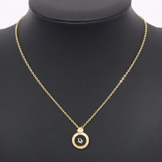 Vintage Christian Dior Black Plate Logo Necklace