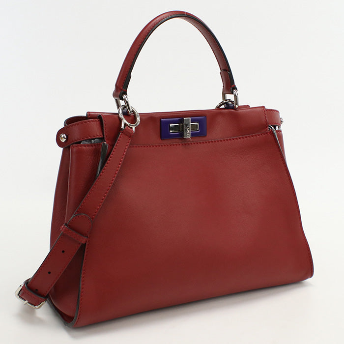 FENDI 8BN290 3ZN Peekaboo 2WAY hand Shoulder bag leather Red Women