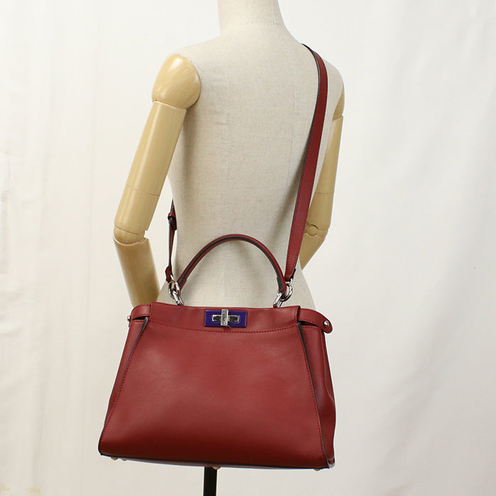 FENDI 8BN290 3ZN Peekaboo 2WAY hand Shoulder bag leather Red Women