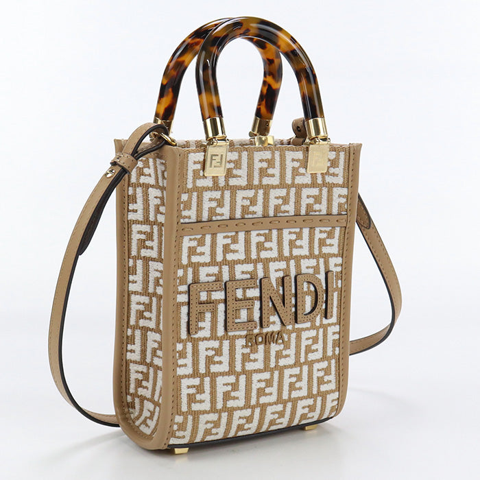 FENDI 8BS051 AQ0X Shoulder Bag sunshine shopper mini Mini Tote Bag fabric.leather beige Women