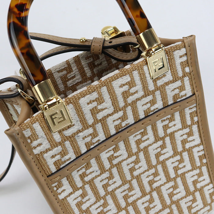 FENDI 8BS051 AQ0X Shoulder Bag sunshine shopper mini Mini Tote Bag fabric.leather beige Women