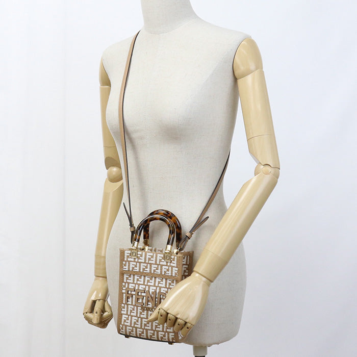 FENDI 8BS051 AQ0X Shoulder Bag sunshine shopper mini Mini Tote Bag fabric.leather beige Women