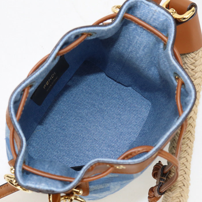 FENDI 8BS010 AP4N Mini Montresor Shoulder hand sling Bag denim Blue Women