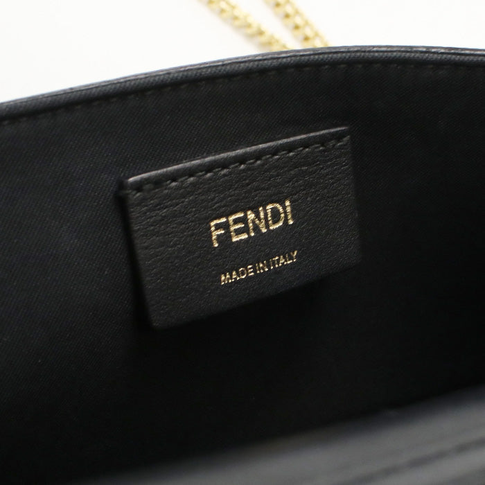 FENDI 8BM005 A6CB Shoulder Bag  F is Fendi Lama ZuccaPattern 3way ChainShoulder Bag Line Leather black Women