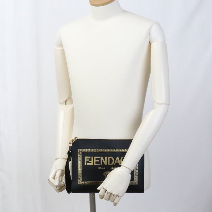 FENDI 7VA491 Clutch bag FENDACE Second bag leather black unisex