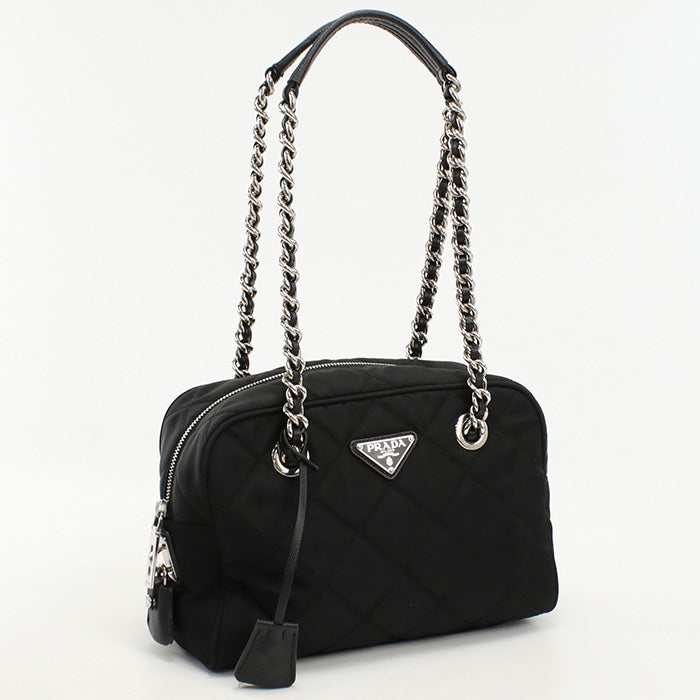 PRADA 1BB903 Sapphireno Quilting Chain Shoulder Bag Shoulder Bag leather,Nylon black Women