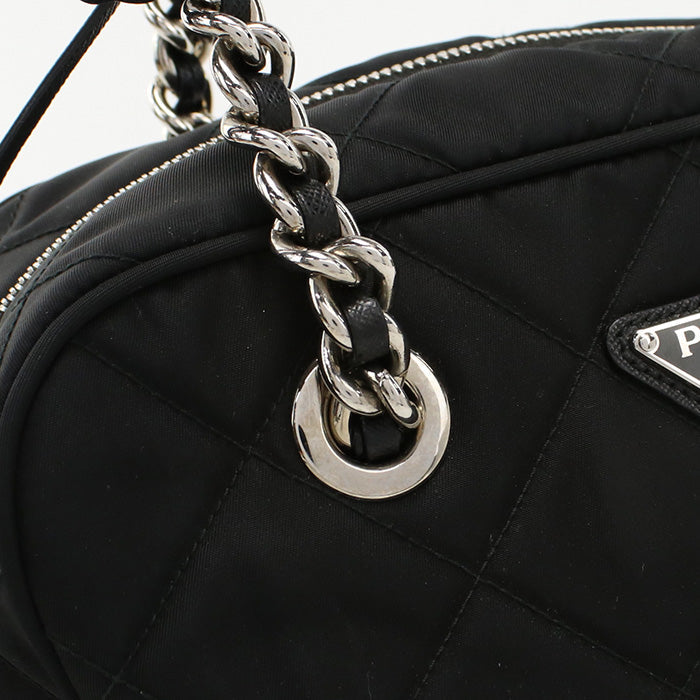 PRADA 1BB903 Sapphireno Quilting Chain Shoulder Bag Shoulder Bag leather,Nylon black Women