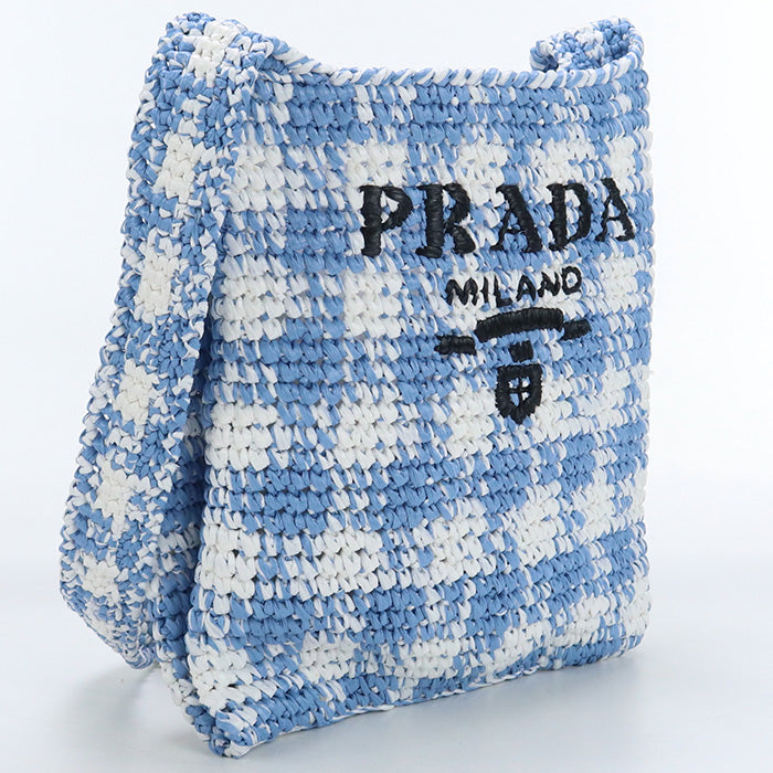 PRADA 1BC184 Shoulder Bag Logo small bag Raffia, Straw, Wicker Light Blue Women(unisex)