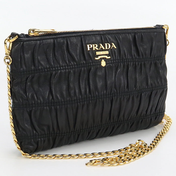 PRADA ChainShoulder Bag Diagonal  leather Black Women