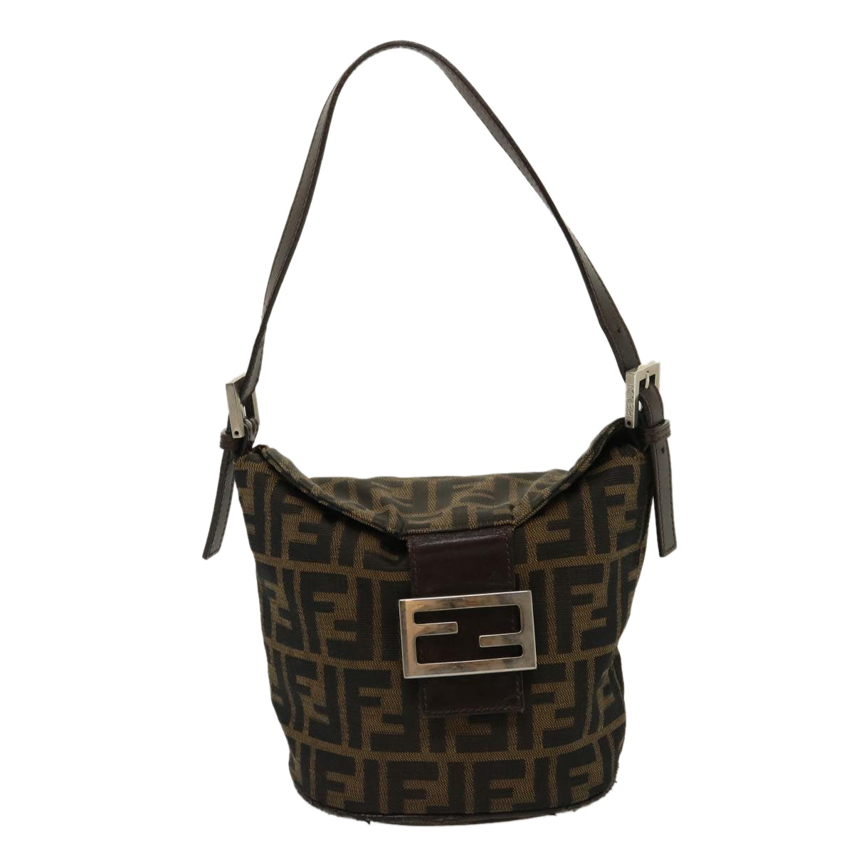 FENDI Zucca Canvas Mamma Baguette Shoulder Bag Brown Black  yk4561