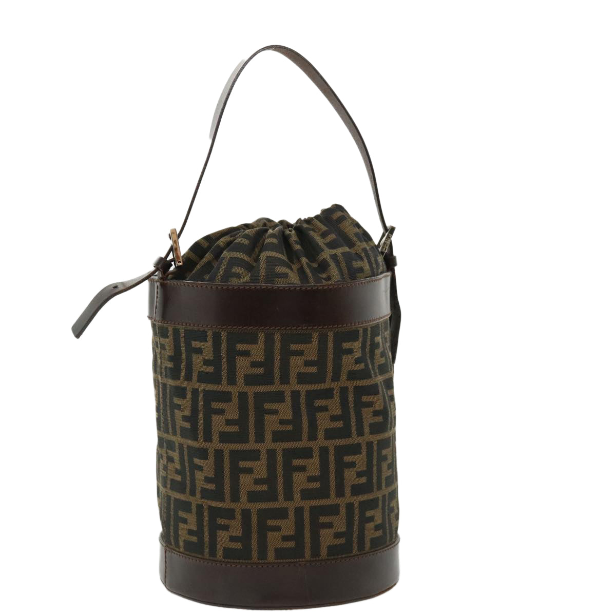 FENDI Zucca Canvas Shoulder Bag Cylindrical Brown Black  yk5779