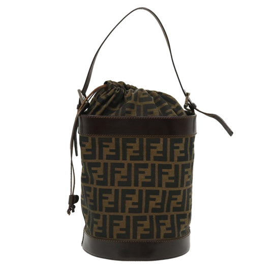 FENDI Zucca Canvas Shoulder Bag Cylindrical Brown Black  yk5779