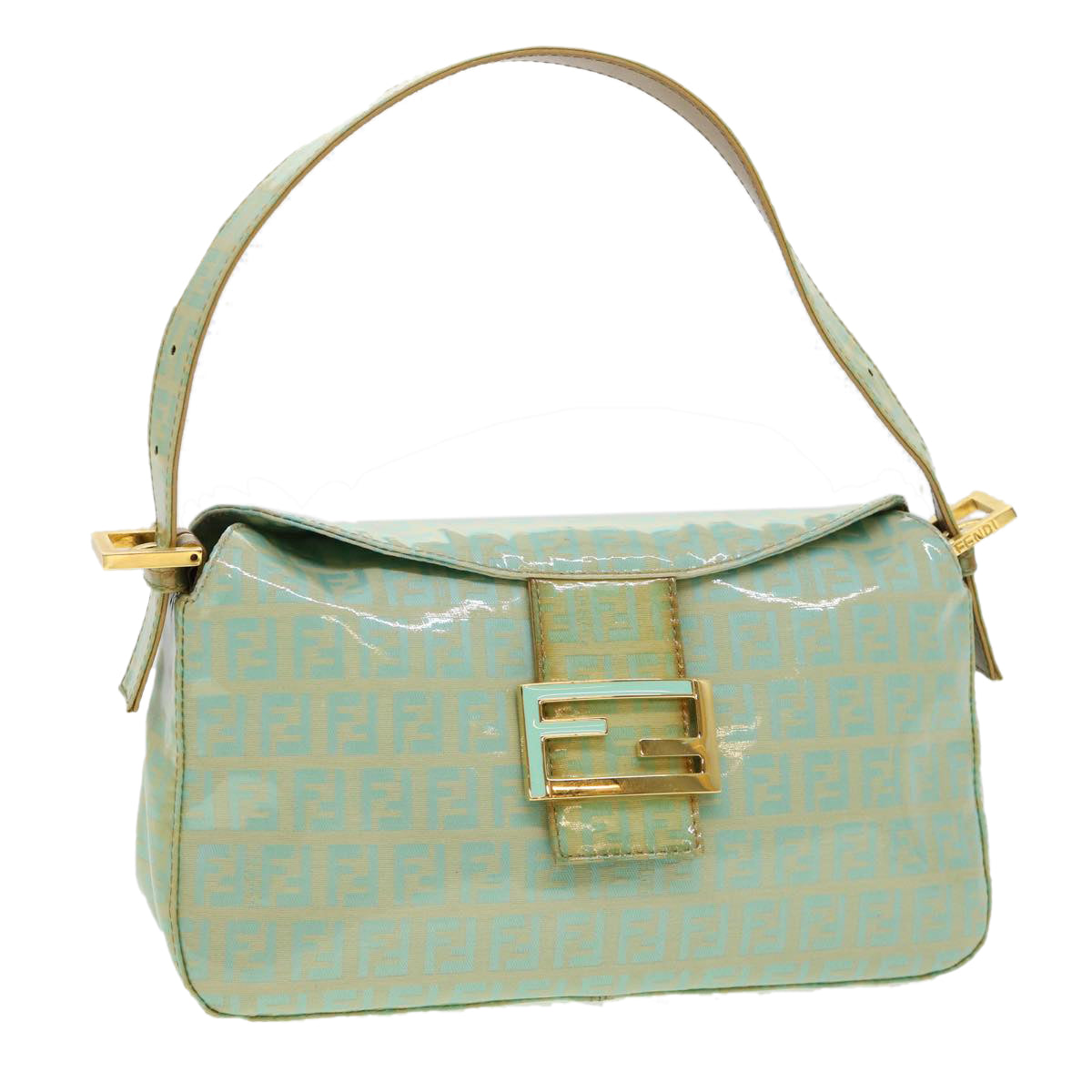 FENDI Zucchino Mamma Baguette Shoulder Bag Coated Canvas Light Blue  yk6594B