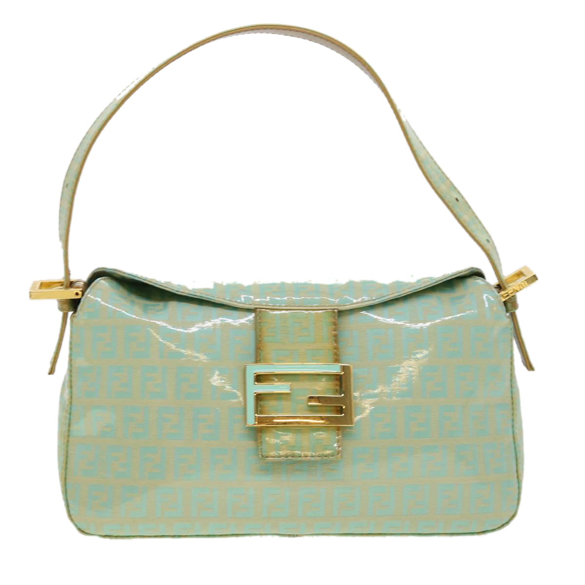 FENDI Zucchino Mamma Baguette Shoulder Bag Coated Canvas Light Blue  yk6594B