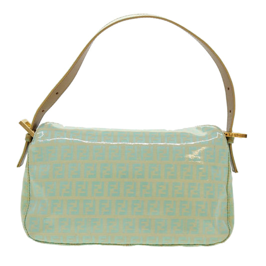 FENDI Zucchino Mamma Baguette Shoulder Bag Coated Canvas Light Blue Auth yk6594B