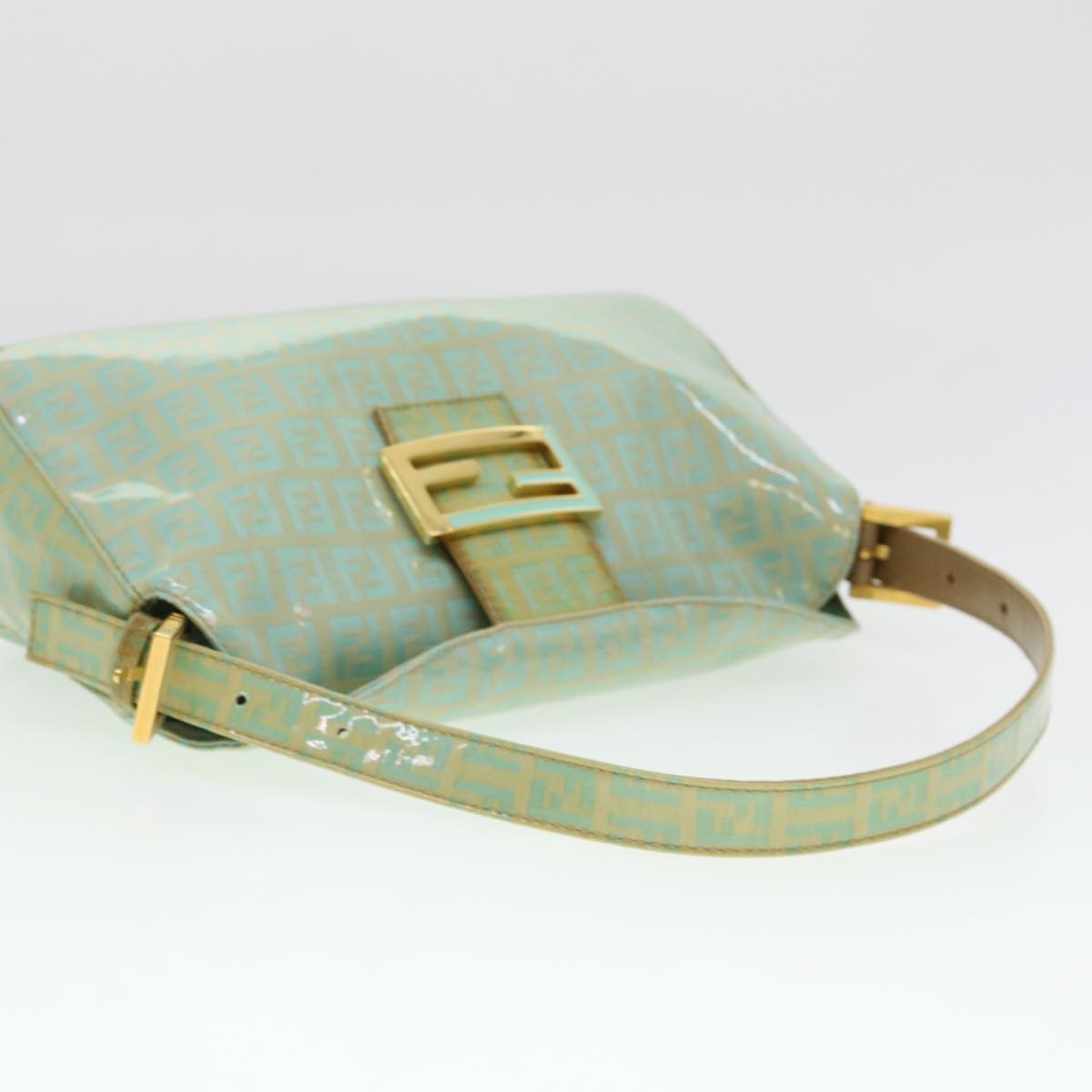 FENDI Zucchino Mamma Baguette Shoulder Bag Coated Canvas Light Blue  yk6594B