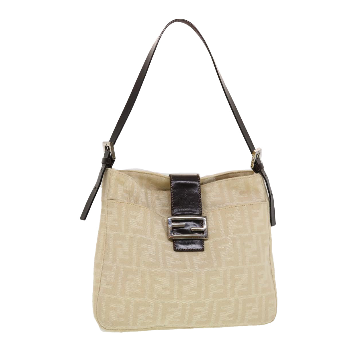 FENDI Zucca Canvas Mamma Baguette Shoulder Bag Beige Auth yk7171