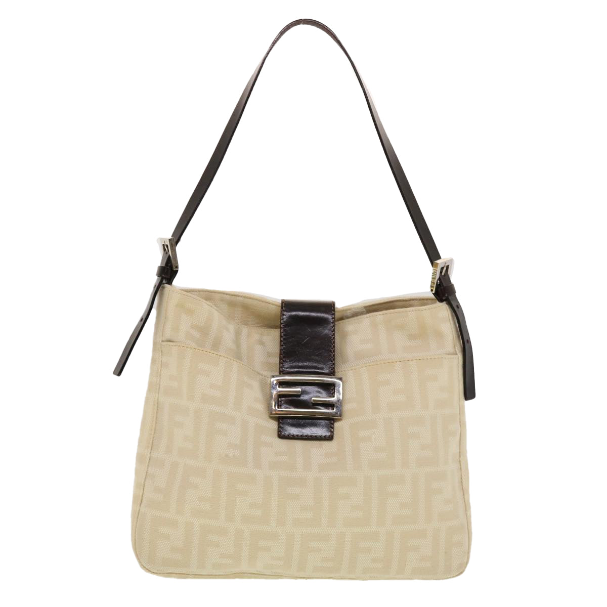 FENDI Zucca Canvas Mamma Baguette Shoulder Bag Beige Auth yk7171