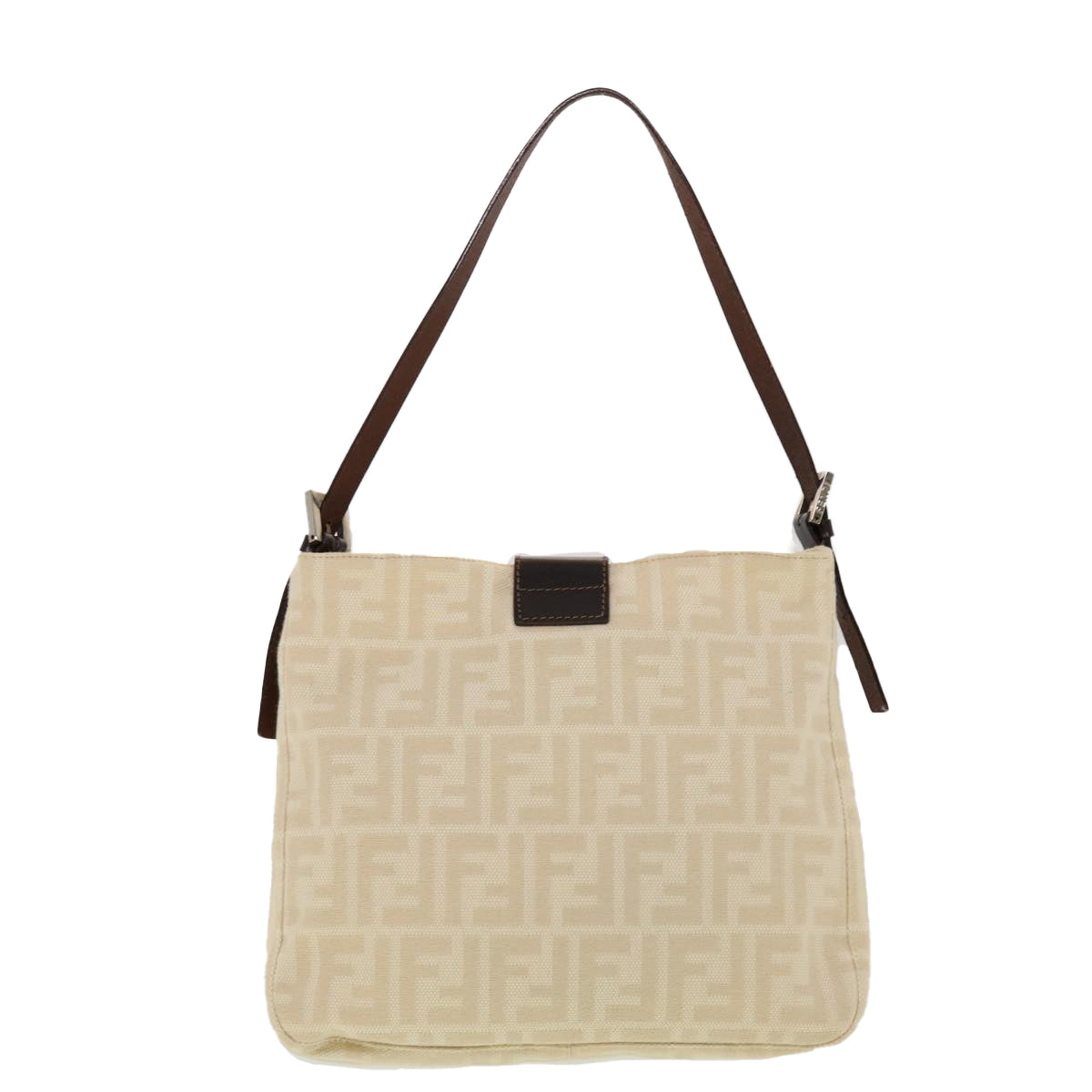 FENDI Zucca Canvas Mamma Baguette Shoulder Bag Beige Auth yk7171