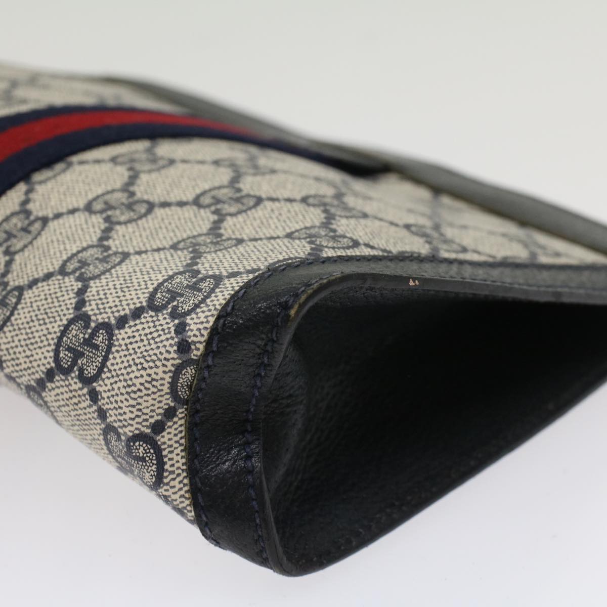 GUCCI GG Canvas Sherry Line Clutch Bag PVC Leather Navy Red