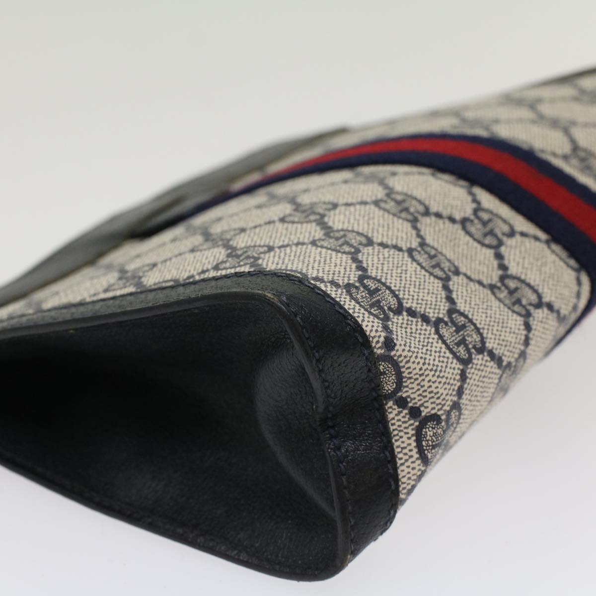 GUCCI GG Canvas Sherry Line Clutch Bag PVC Leather Navy Red